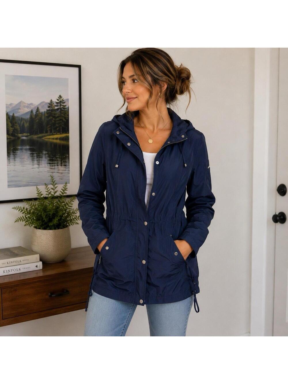 Laundry by Shelli Segal Blue Hooded Jacket Womens Medium Lightweight Utility